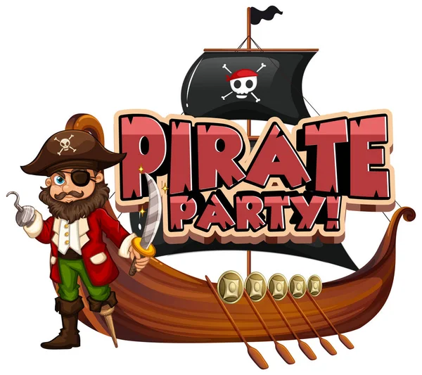 Návrh Písma Pro Word Pirate Party Pirate Ship Illustration — Stockový vektor