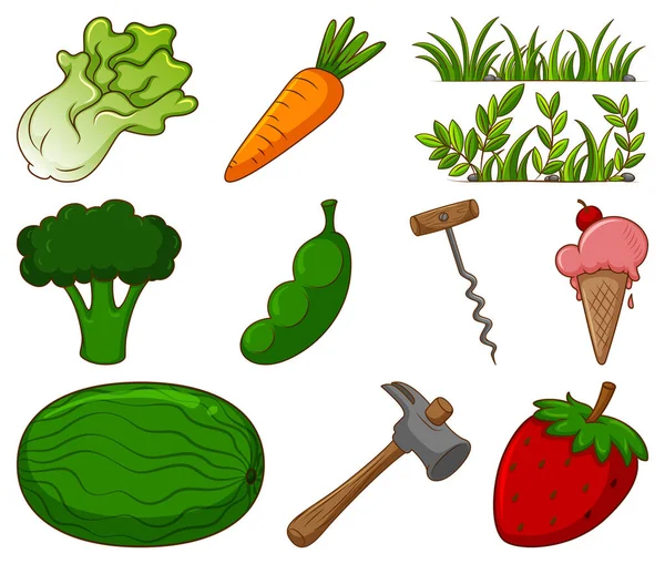 Velká Sada Různých Potravin Další Položky Bílém Pozadí Ilustrace — Stockový vektor