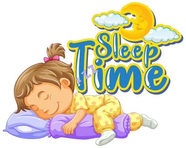 Font Design Word Sleep Time Little Girl Sleeping Illustration — Stock Vector