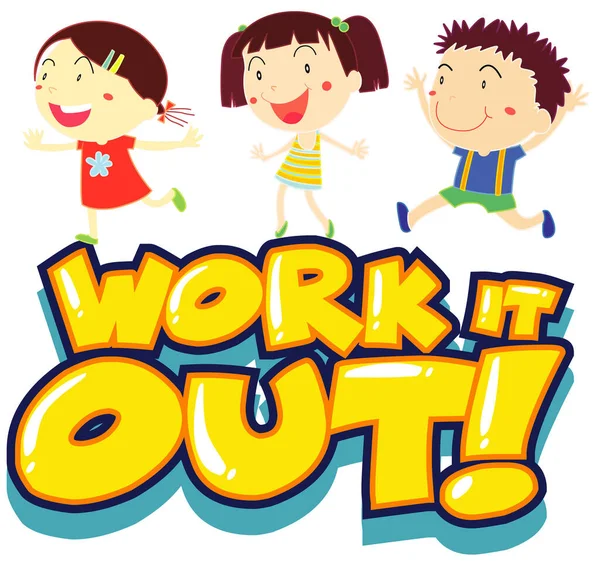 Projektowanie Czcionki Dla Word Work Out Happy Kids Illustration — Wektor stockowy