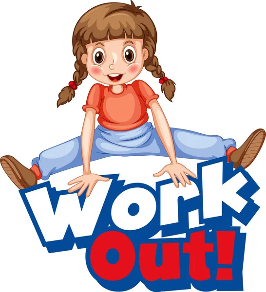 Projektowanie Czcionki Dla Word Work Out Little Girl Stretching Illustration — Wektor stockowy