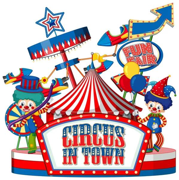 Projektowanie Czcionki Dla Word Circus Town Clowns Circus Illustration — Wektor stockowy