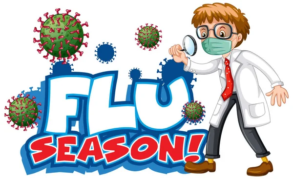 Font Design Word Flu Season Doctor Virus Cell Illustration — Stock Vector
