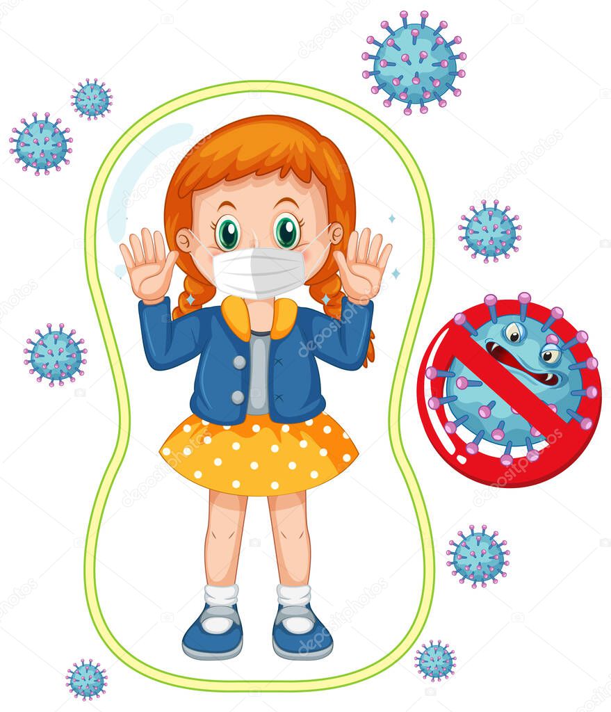 Coronavirus poster design with girl wearing mask illustration
