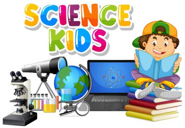 Arkaplanda çocuk kitabı okuyan bilim çocukları için yazı tipi tasarımı