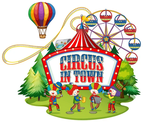 Projektowanie Czcionki Dla Word Circus Town Clowns Circus Illustration — Wektor stockowy