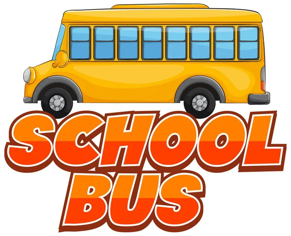 スクールバス付きのスクールバス用フォントデザイン 白い背景イラスト — ストックベクタ