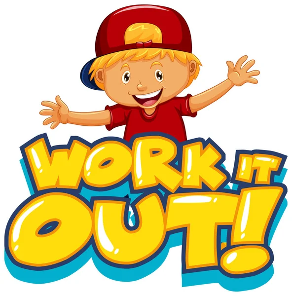 Projektowanie Czcionki Dla Word Work Out Happy Boy Smiling Illustration — Wektor stockowy