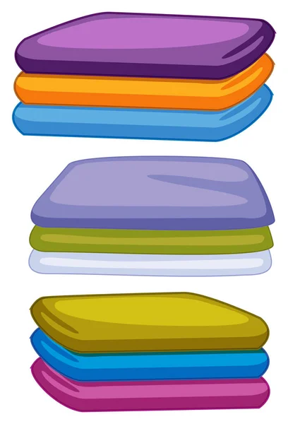 Tres Pilas Toallas Diferentes Ilustraciones Color — Vector de stock