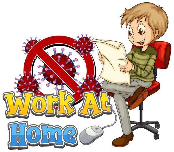 Coronavirus Αφίσα Σχέδιο Εργασία Λέξη Στο Σπίτι Λευκό Φόντο Εικονογράφηση — Διανυσματικό Αρχείο