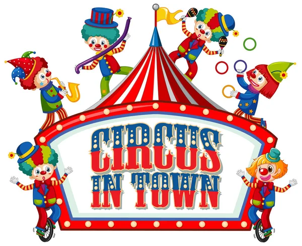 城镇词语马戏团字体设计 以小丑为代表的马戏团插图 — 图库矢量图片
