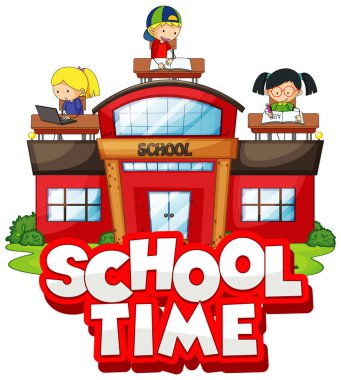 Beyaz arkaplan illüstrasyonunda kelime okulu için yazı tipi tasarımı