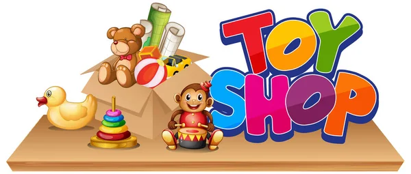 Conception Polices Pour Word Toy Shop Avec Nombreux Jouets Sur — Image vectorielle