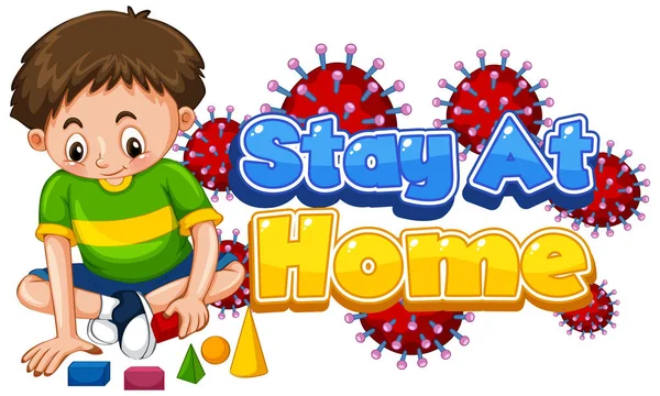 単語のためのコロナウイルスのポスターデザイン幸せな男の子と家に滞在します — ストックベクタ