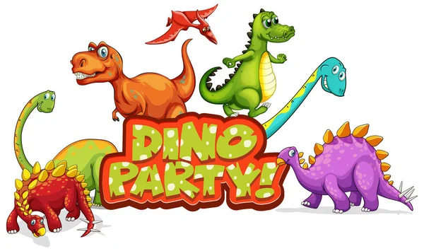 Dinozor Partisinin Birçok Dinozor Resimli Yazı Tipi Tasarımı — Stok Vektör