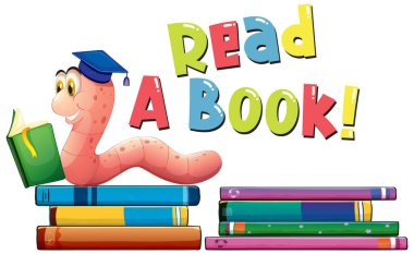 Solucan resimli bir kitap okumak için yazı tipi tasarımı