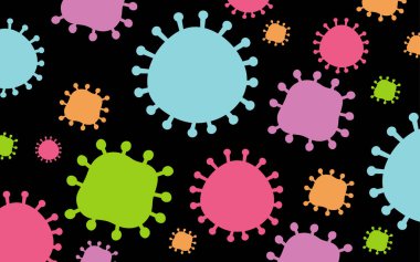 Seamless background template with coronavirus cells in many colors illustration clipart