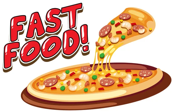 Návrh Písma Pro Slovo Fast Food Pizzou Bílém Pozadí Ilustrace — Stockový vektor