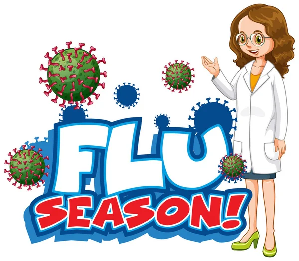 Font Design Word Flu Season Female Doctor Illustration — Stock Vector