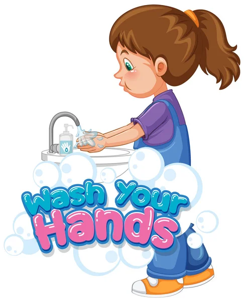 Handen Poster Ontwerp Met Meisje Wassen Handen Illustratie — Stockvector