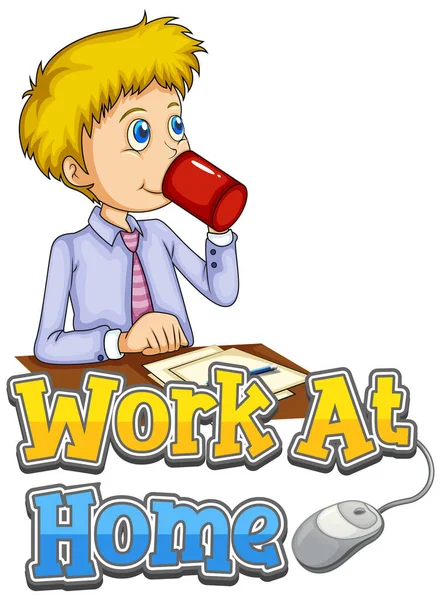 Εργασία Στο Σπίτι Τον Άνθρωπο Πίνοντας Καφέ Λευκό Φόντο Εικονογράφηση — Διανυσματικό Αρχείο