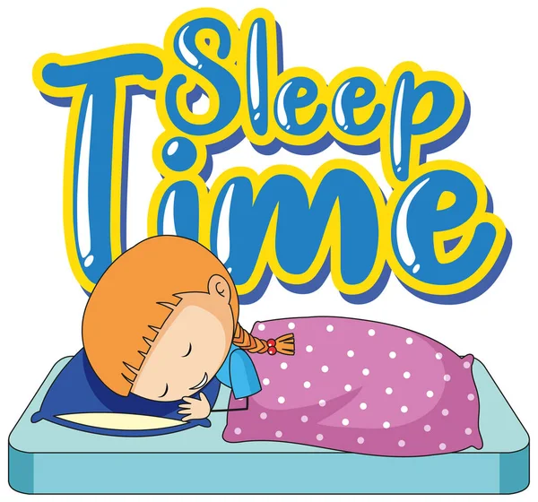 Font Design Sleep Time Little Girl Bed Illustration — Stock Vector