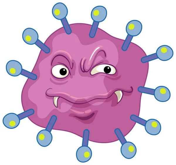 Pojedyncza Komórka Wirusa Przerażającą Twarzą Białym Tle Ilustracji — Wektor stockowy