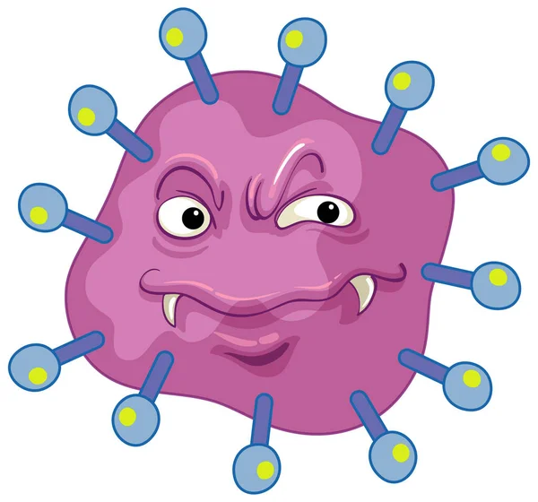 Célula Virus Única Con Cara Miedo Ilustración Fondo Blanco — Vector de stock