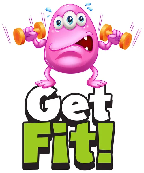 Projektowanie Czcionki Dla Word Get Fit Monster Doing Exercise Illustration — Wektor stockowy