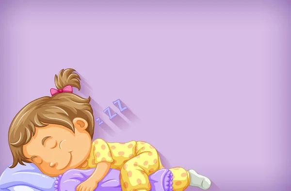 Achtergrond Template Ontwerp Met Meisje Slapen Bed Illustratie — Stockvector