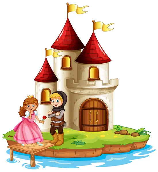 Escena Con Princesa Caballero Ilustración Del Castillo — Vector de stock