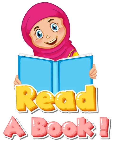 Font Design Phrase Read Book Kid Reading Illustration — Stock Vector