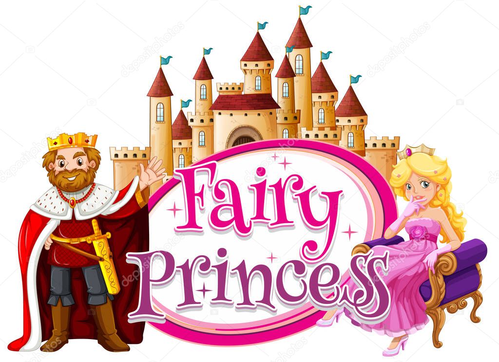 Font design for word fairy princess with king and queen illustration