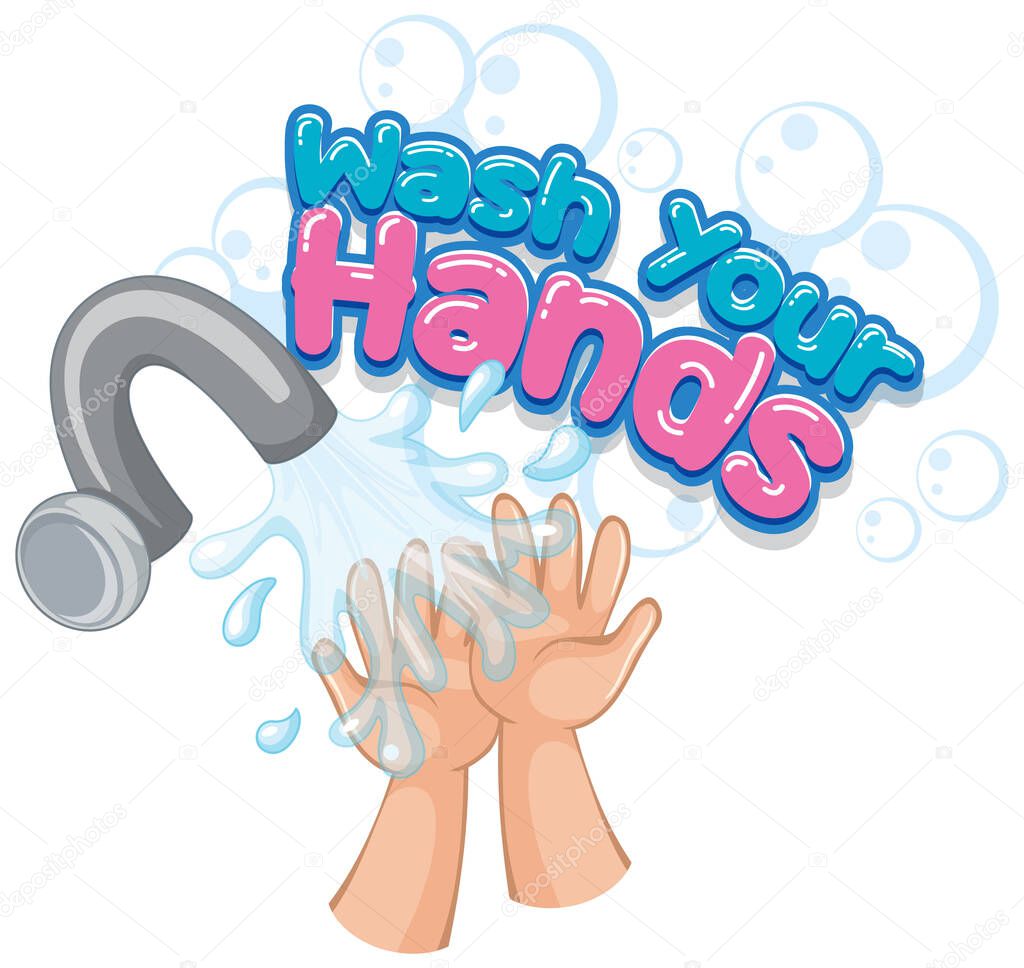 Wash your hands poster design with hands and water illustration