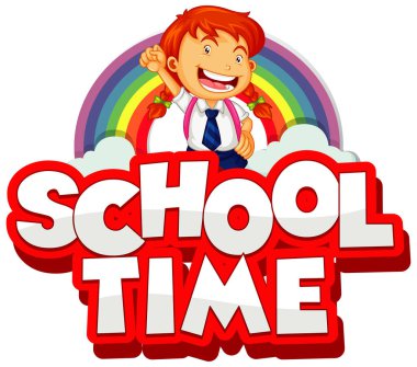 Beyaz arkaplan illüstrasyonunda kelime okulu için yazı tipi tasarımı