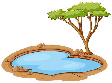 Scene with green tree and small pond illustration clipart