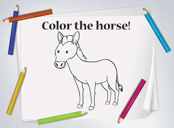 Kinderen Paard Kleuren Werkblad Illustratie — Stockvector