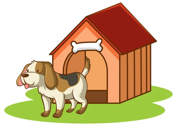 Szene Mit Kleinem Hund Bei Hundehaus Illustration — Stockvektor