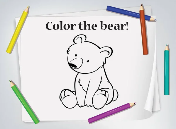 Illustration Feuille Travail Enfants Ours Coloriage — Image vectorielle