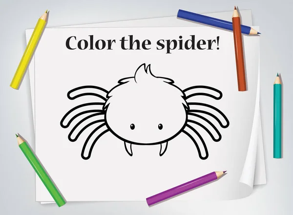 Niños Araña Para Colorear Hoja Trabajo Ilustración — Vector de stock