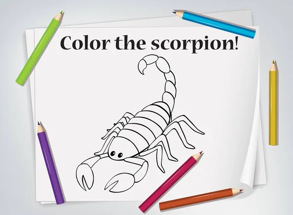 Niños Escorpión Para Colorear Hoja Trabajo Ilustración — Vector de stock
