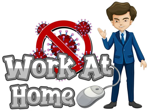 Coronavirus Αφίσα Σχέδιο Εργασία Λέξη Στο Σπίτι Λευκό Φόντο Εικονογράφηση — Διανυσματικό Αρχείο