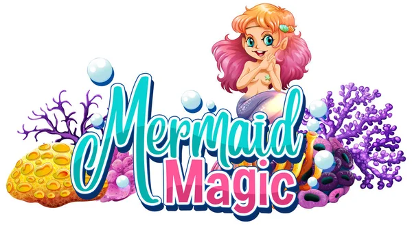 Font Design Word Mermaid Magic Cute Mermaid Underwater Illustration — Stock Vector