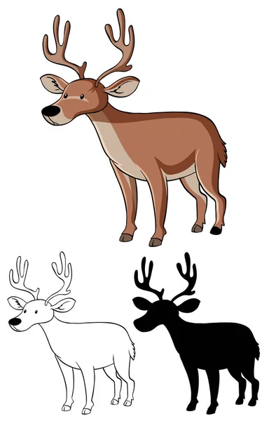 Set Illustrazione Cartone Animato Cervo — Vettoriale Stock