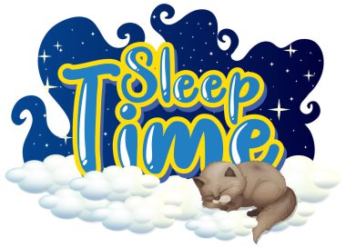 Kedi uykusu illüstrasyonlu kelime uykusu için yazı tipi tasarımı