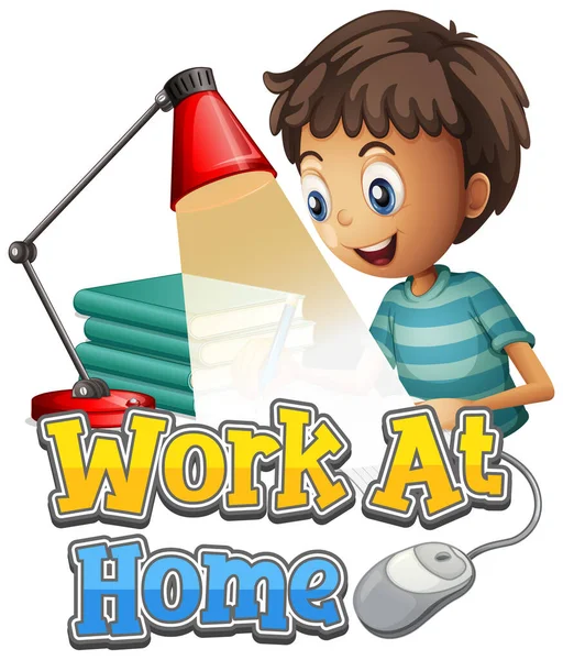 Schriftdesign Für Die Arbeit Von Hause Aus Mit Jungen Bei — Stockvektor
