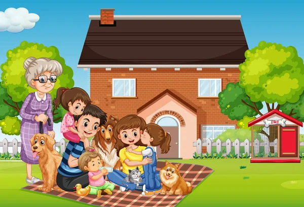 Scène Avec Des Personnes Restant Maison Avec Illustration Famille — Image vectorielle