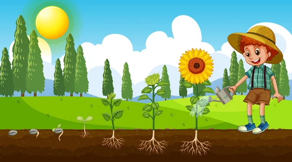 Scene Kid Planting Trees Garden Illustration Stock Vector
