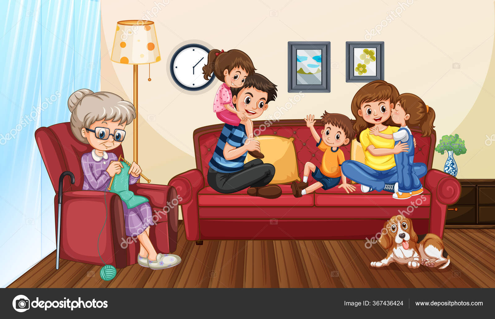 Scene People Family Relaxing Home Illustration Stock Vector Image by  ©interactimages #367436424