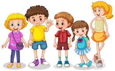 Bir grup çocuk karakteri çizimi